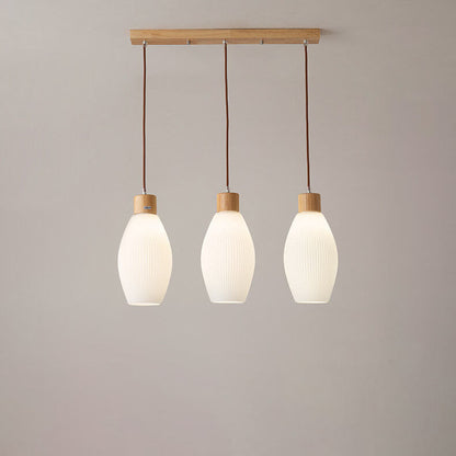 Nordic Textured Glass Solid Wood 3-Light Linear Island Light Chandelier