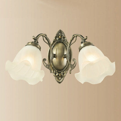 Traditional European Iron Glass Flower 2-Light Wall Sconce Lamp For Living Room