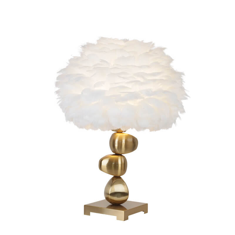 Nordic Creative White Feather Pom Pom 1-Light Table Lamp