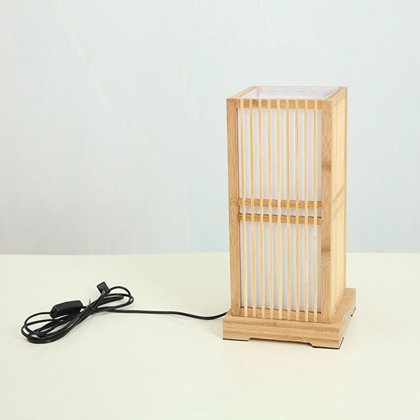 Japanese Minimalist Wooden Square Column 1-Light Table Lamp