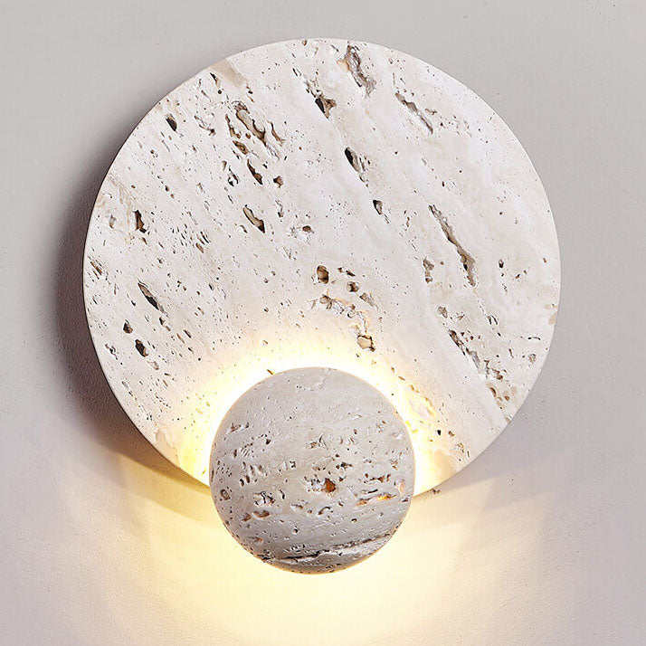 Modern Minimalist Cream Double Disc White Travertine LED Wall Sconce Lamp