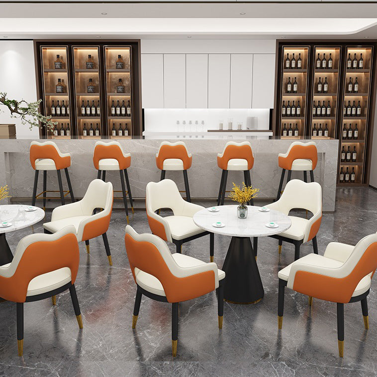 Modern Minimalist Square Wave Backrest Artificial Leather Carbon Steel Bar Stool Armrest For Dining Room