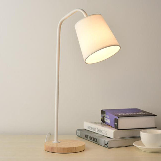Simple Fabric Cone Shade Wood Base 1-Light Table Lamp