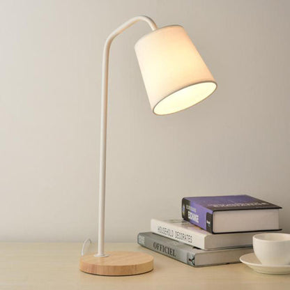 Simple Fabric Cone Shade Wood Base 1-Light Table Lamp
