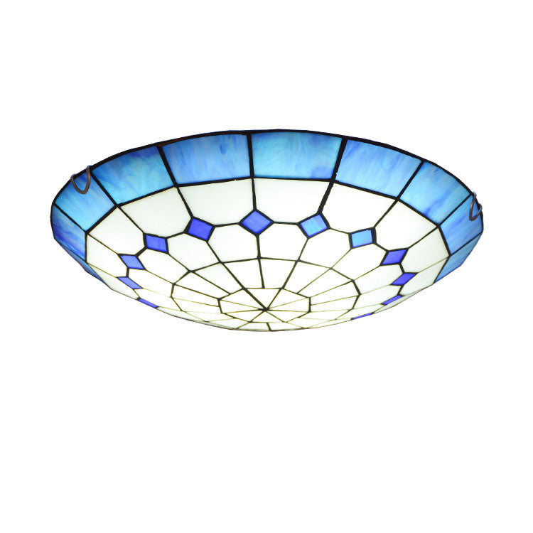 Traditional Tiffany Mediterranean Stained Glass Dome 2-Light Flush Mount Ceiling Light For Hallway