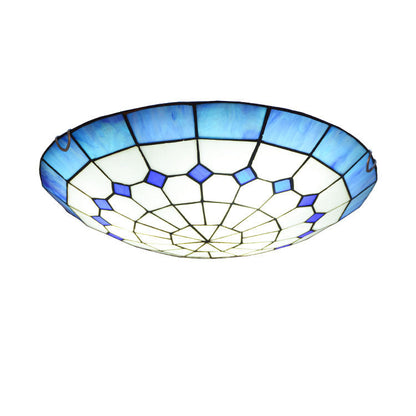 Traditional Tiffany Mediterranean Stained Glass Dome 2-Light Flush Mount Ceiling Light For Hallway