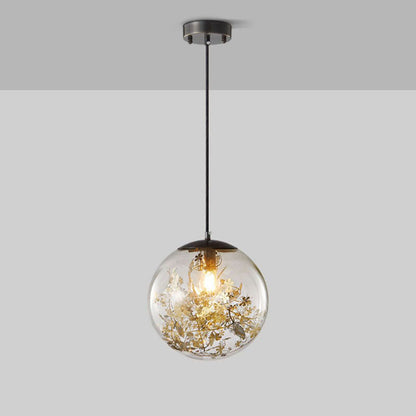 Modern Luxury Round Globe All Brass Glass 1-Light Pendant Light For Bedroom