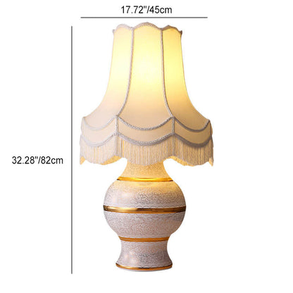 French Modern Vase Base Ceramic Copper Fabric 1-Light Table Lamp