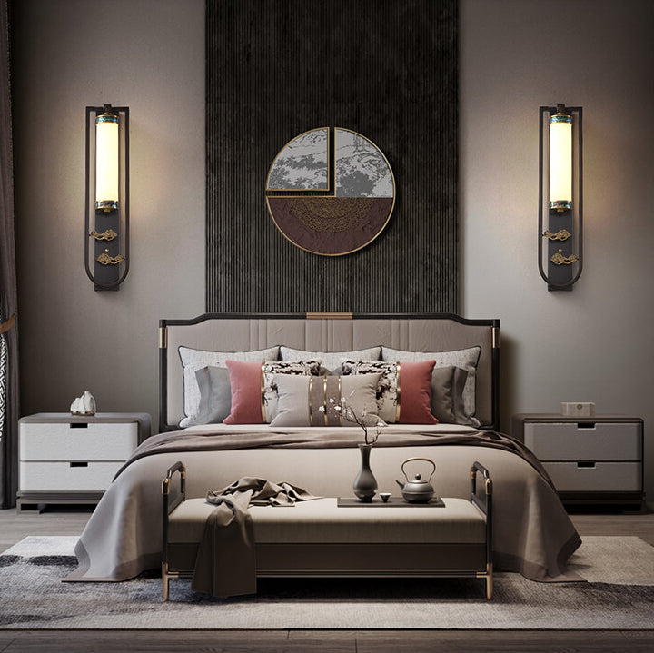 Modern Chinese Rectangular Copper Marble LED Wall Sconce Lamp