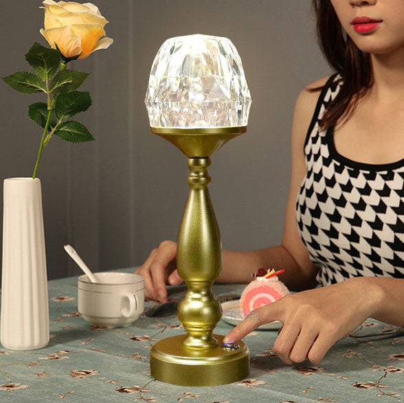 Retro Creative Gem Column Plastic Metal LED Touch Table Lamp