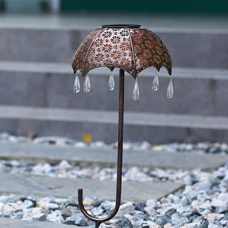 Outdoor Solar Iron Colorful Umbrella Hollow LED Lawn Insert Landscape Light
