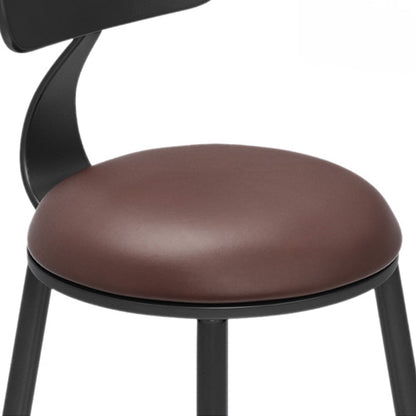 Traditional Vintage Round Wood PU Leather Iron Frame Bar Stool Backrest Footrest For Dining Room