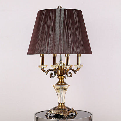 Modern Luxury Fabric Shade Candle Crystal Base 3/4 Light Table Lamp