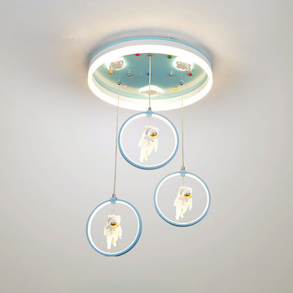 Modern Art Deco Round Astronaut Fairy Princess Acrylic Iron LED Flush Mount Ceiling Light For Bedroom