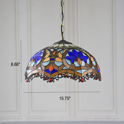 Tiffany Rustic Stained Glass Dome 1-Light Pendant Light