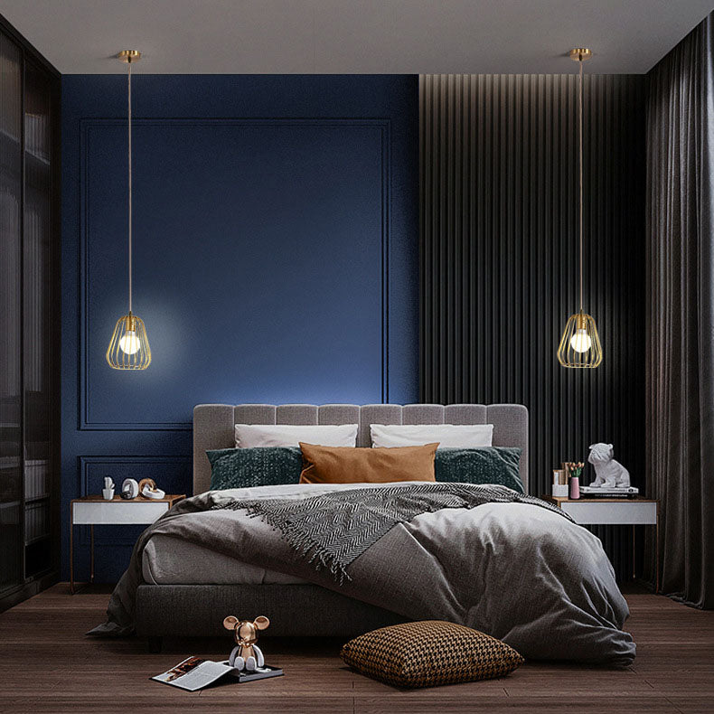 Modern Minimalist Brass Oval Cage 1-Light Pendant Light