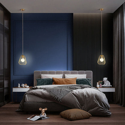 Modern Minimalist Brass Oval Cage 1-Light Pendant Light
