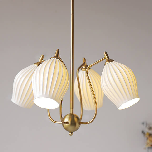 Vintage Minimalist Tulip Ceramic 4/6 Light Chandelier