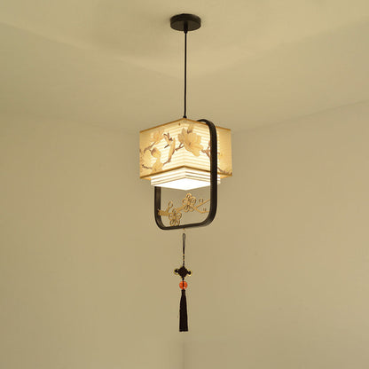 Modern Chinese Fabric Square Magnolia 1-Light Semi-Flush Mount Ceiling Light