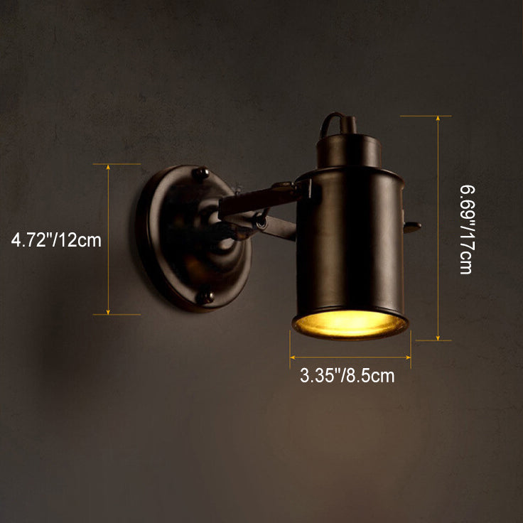 Traditional Vintage Cylinder Iron 1-Light Wall Sconce Lamp For Bedroom