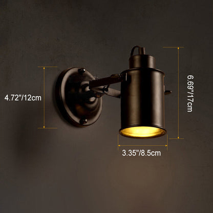 Traditional Vintage Cylinder Iron 1-Light Wall Sconce Lamp For Bedroom
