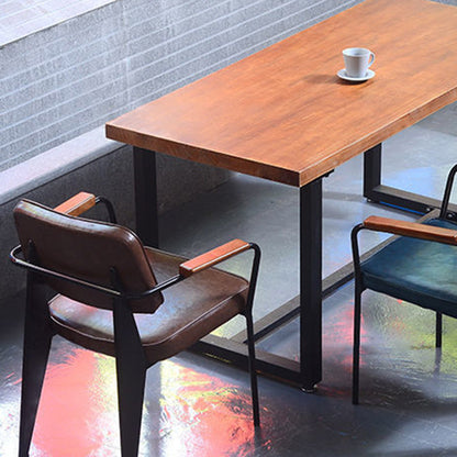 Contemporary Industrial Oil wax Leather Metal Sponge Wood Square Vertical Stripe Dining Chair Backrest Armrest For Dining Room