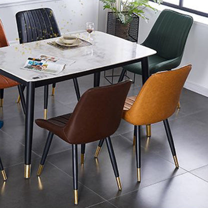 Modern Luxury Square Curved Faux Leather Metal Dining Chair Backrest Armless For Dining Room