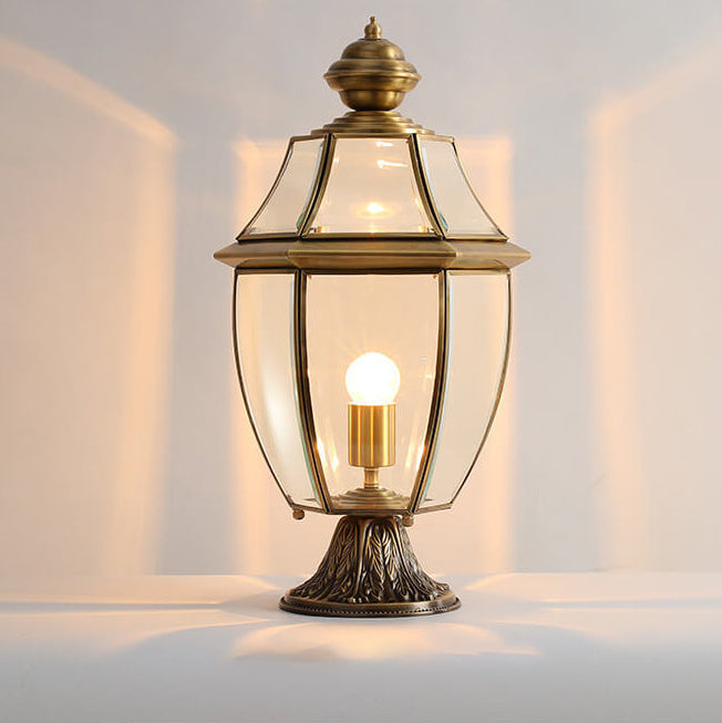 European Luxury All Copper Clear Glass Lantern Post 1/3 Light Waterproof Patio Landscape Light