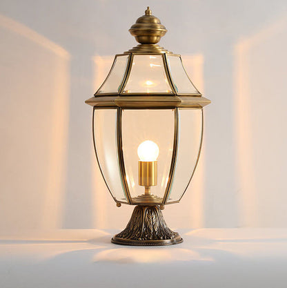 European Luxury All Copper Clear Glass Lantern Post 1/3 Light Waterproof Patio Landscape Light