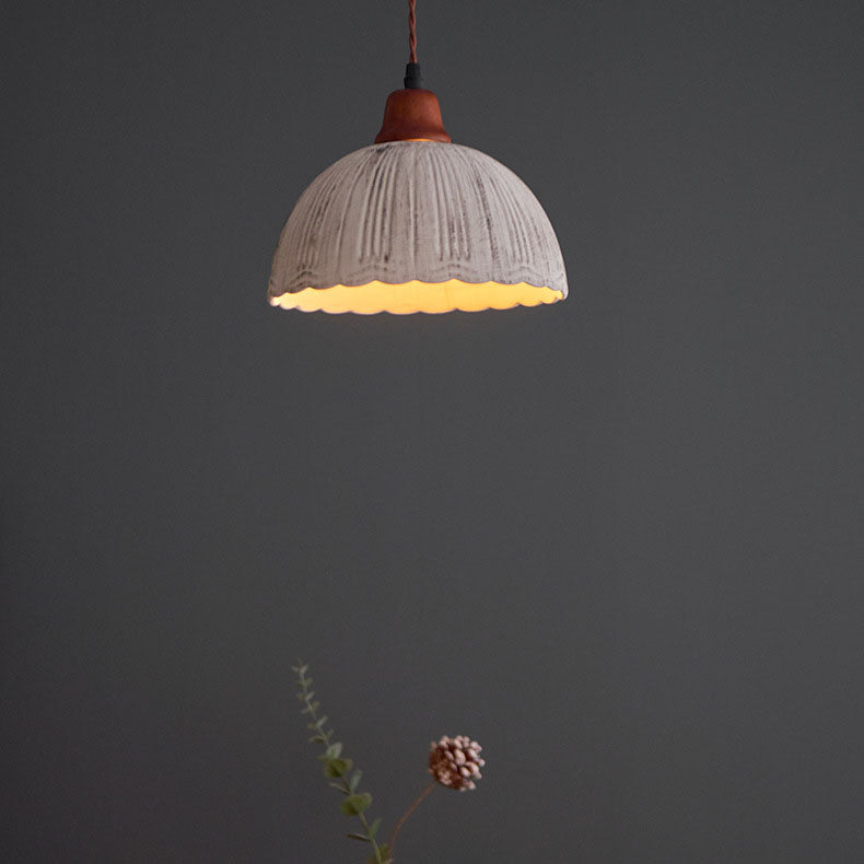 Modern Vintage Ceramic Solid Wood 1-Light Pendant Light