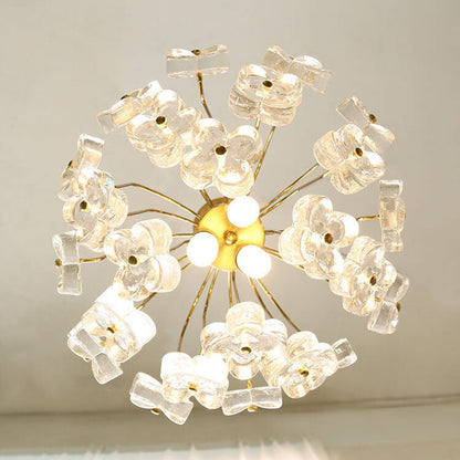 Vintage Four Leaf Flower Ice Glass  3/4 Light Chandelier