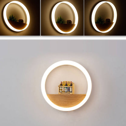 مصباح حائط LED دائري بتصميم ديكوري إبداعي من الأكريليك مصنوع من الخشب الصلب