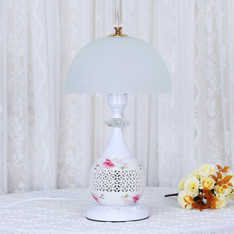 Contemporary Scandinavian Flower Umbrella Glass Ceramic 1-Light Table Lamp For Bedroom