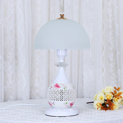 Contemporary Scandinavian Flower Umbrella Glass Ceramic 1-Light Table Lamp For Bedroom
