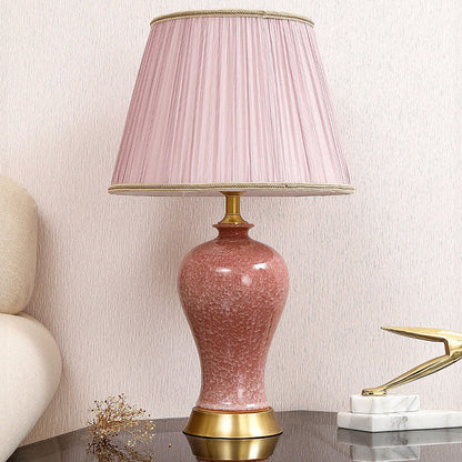 Traditional Chinese Fabric Shade Ceramic Vase Base 1-Light Table Lamp For Home Office