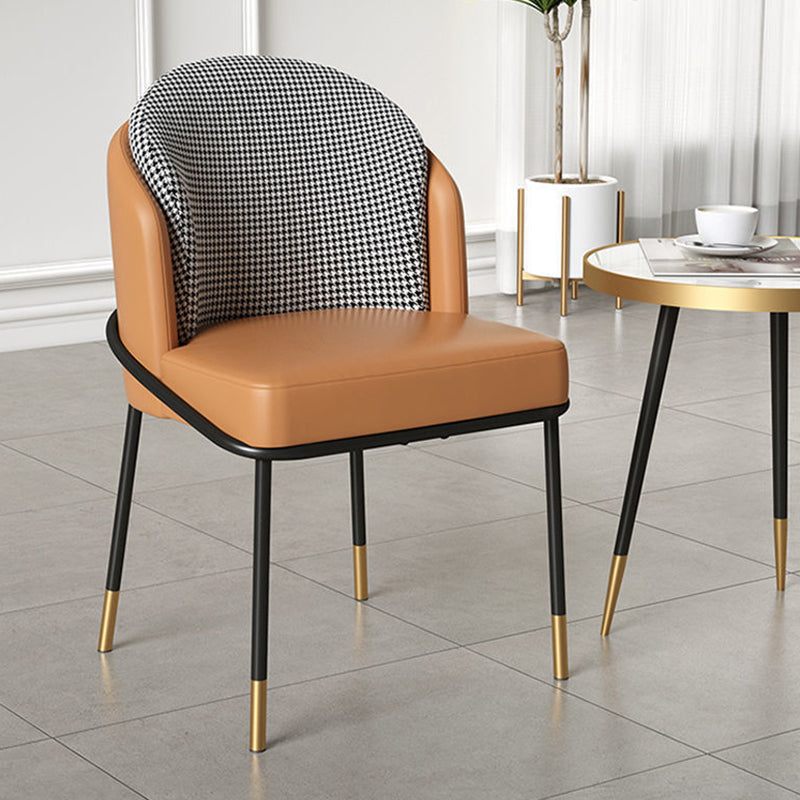 Modern Luxury Square Upholstered Curved Backrest Genuine Leather Fabric Iron Dining Chair For Dining Room