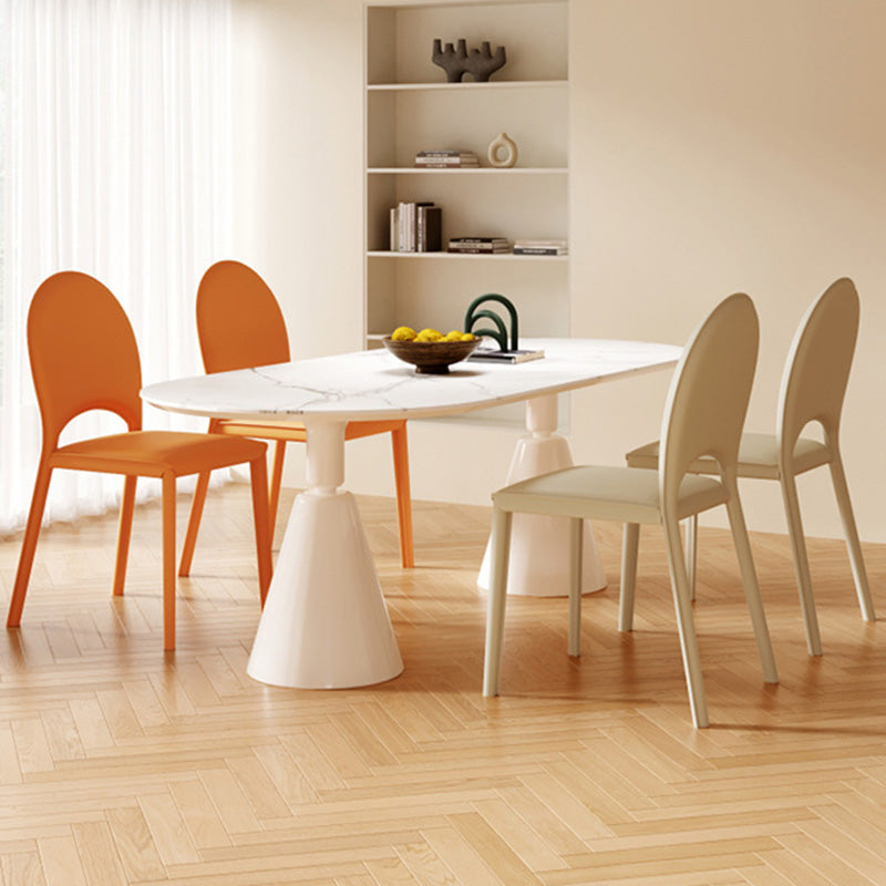 Modern Minimalist Square Oval Back Genuine Leather Carbon Steel Dining Chair For Dining Room