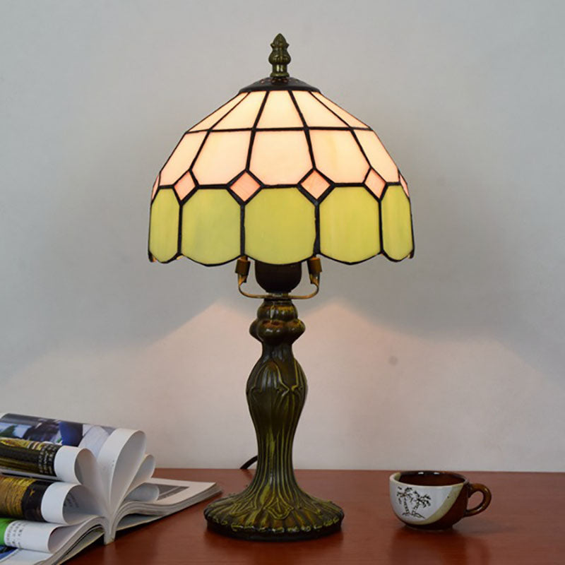 Traditional Tiffany Aluminum Alloy Glass Dome Squares 1-Light Table Lamp For Dining Room