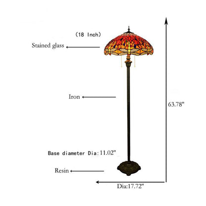 Vintage Tiffany Stained Glass Red Dragonfly 2-Light Standing Floor Lamp