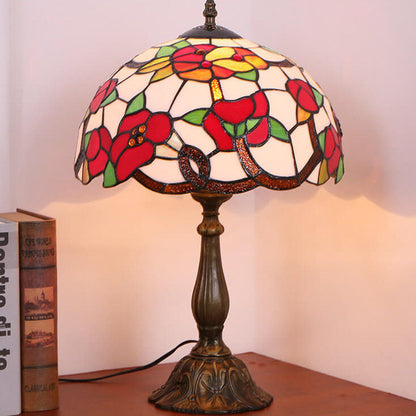 Tiffany Trumpet Flower Stained Glass Dome 1-Light Table Lamp