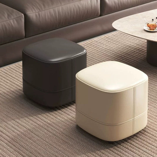 Modern Minimalist Square Leather Solid Wood Vanity Stool For Bedroom