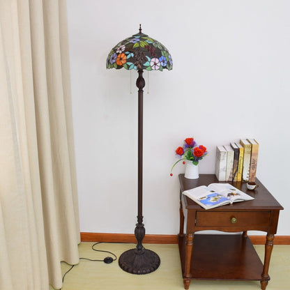 Traditional Tiffany Dome Iron Resin Glass 3-Light Standing Floor Lamp For Living Room
