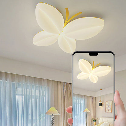 Modern Art Deco Butterfly Design Iron PE LED Flush Mount Ceiling Light For Bedroom