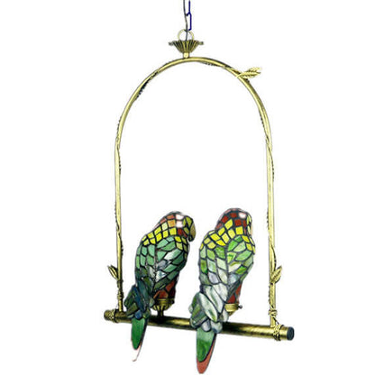 Tiffany Chinese Vintage Glass Parrot LED Pendant Light