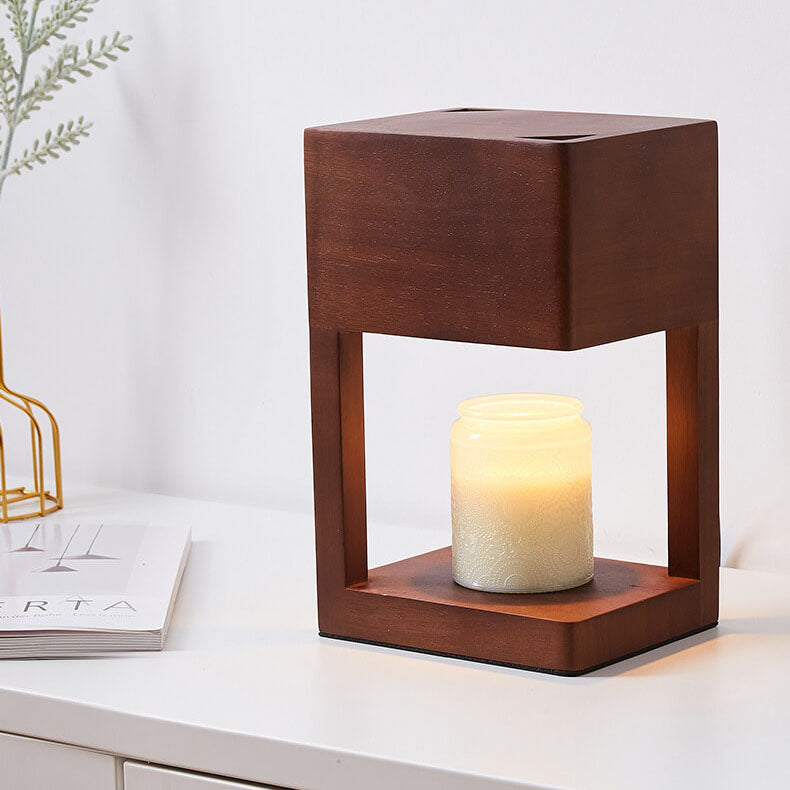 Modern Log Square Geometry 2-Light Melting Wax Table Lamp