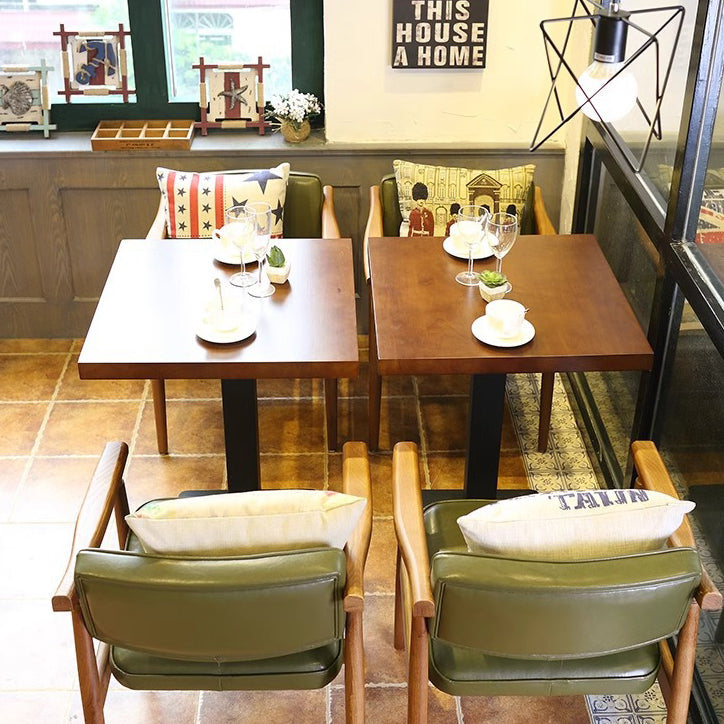 Contemporary Nordic PU Leather Wood Sponge Square Rectangular Dining Chair Backrest Armrest For Dining Room