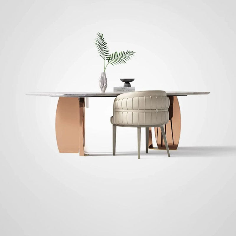 Modern Luxury Round Upholstered Faux Leather Carbon Steel Dining Chair Curved Backrest For Dining Room