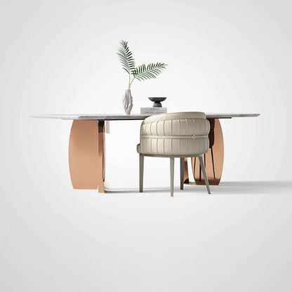 Modern Luxury Round Upholstered Faux Leather Carbon Steel Dining Chair Curved Backrest For Dining Room