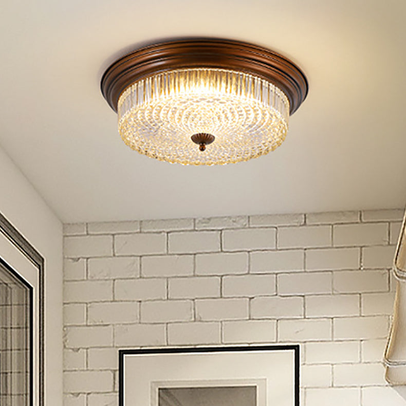 Contemporary Retro Metal Glass Round Ripple LED Flush Mount Ceiling Light For Living Room