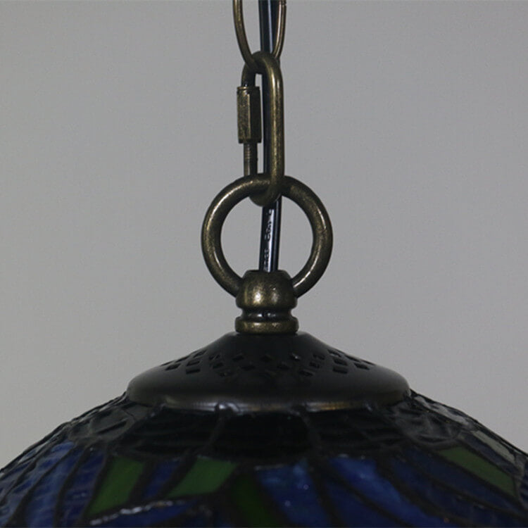 Tiffany Vintage Butterfly Stained Glass Dome 1-Light Pendant Light
